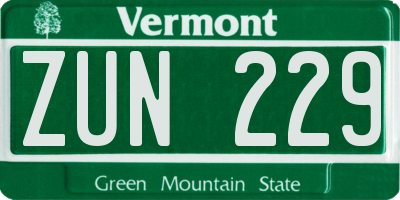 VT license plate ZUN229