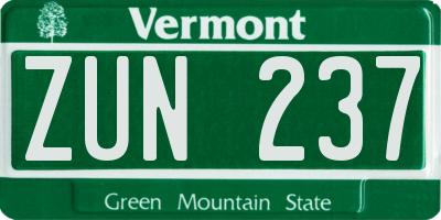 VT license plate ZUN237