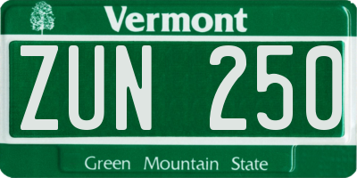 VT license plate ZUN250
