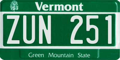 VT license plate ZUN251