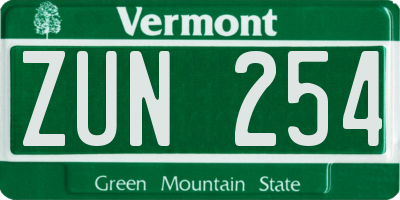 VT license plate ZUN254