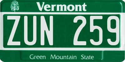 VT license plate ZUN259