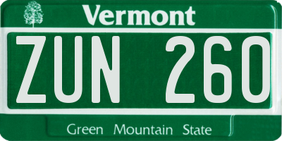 VT license plate ZUN260