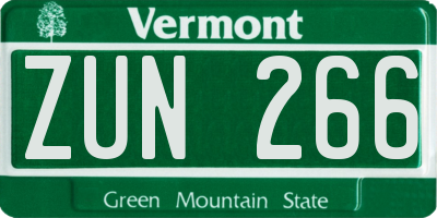 VT license plate ZUN266