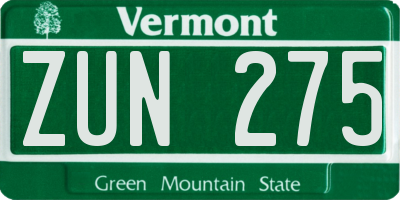 VT license plate ZUN275