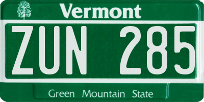 VT license plate ZUN285