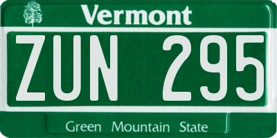 VT license plate ZUN295