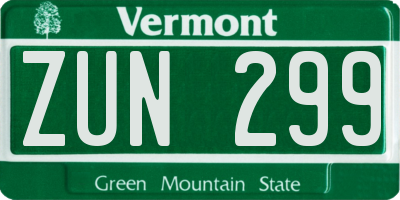 VT license plate ZUN299