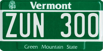 VT license plate ZUN300