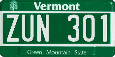 VT license plate ZUN301