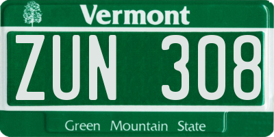 VT license plate ZUN308