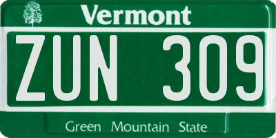 VT license plate ZUN309