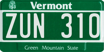 VT license plate ZUN310
