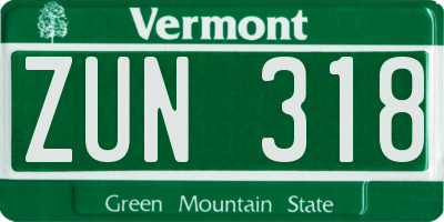 VT license plate ZUN318