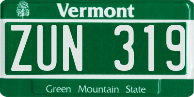 VT license plate ZUN319