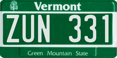 VT license plate ZUN331