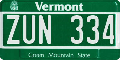 VT license plate ZUN334