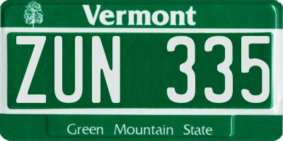 VT license plate ZUN335