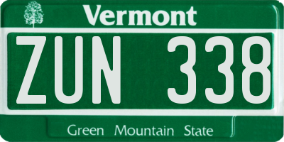 VT license plate ZUN338