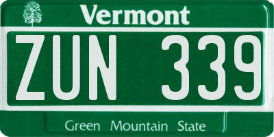 VT license plate ZUN339
