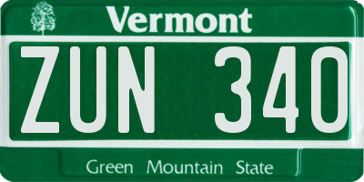 VT license plate ZUN340