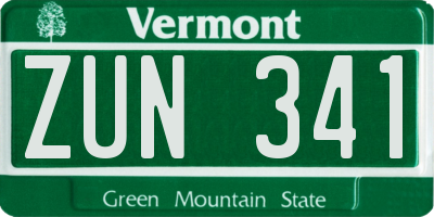 VT license plate ZUN341
