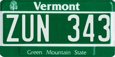 VT license plate ZUN343