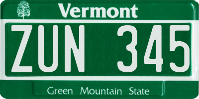 VT license plate ZUN345