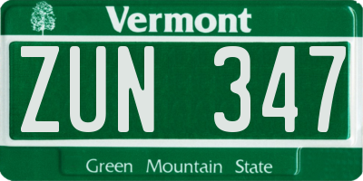 VT license plate ZUN347