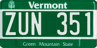 VT license plate ZUN351