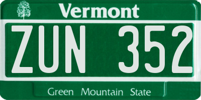 VT license plate ZUN352