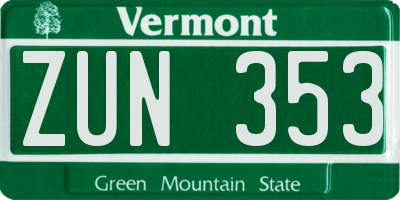 VT license plate ZUN353