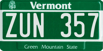 VT license plate ZUN357
