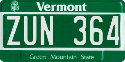 VT license plate ZUN364