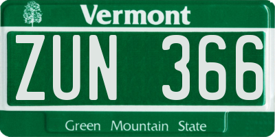 VT license plate ZUN366