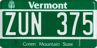 VT license plate ZUN375