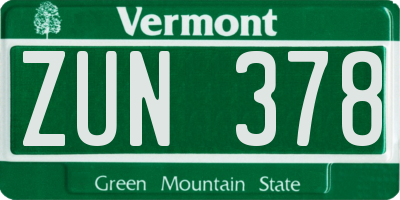 VT license plate ZUN378