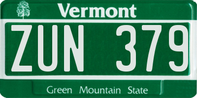 VT license plate ZUN379