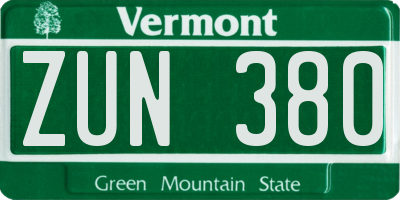 VT license plate ZUN380