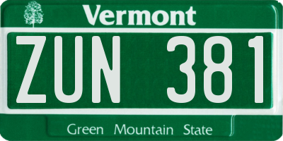 VT license plate ZUN381