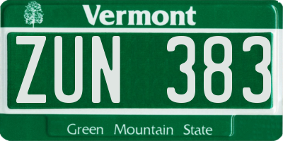 VT license plate ZUN383