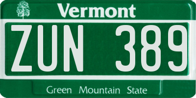 VT license plate ZUN389