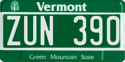 VT license plate ZUN390