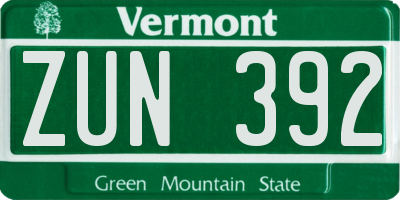 VT license plate ZUN392