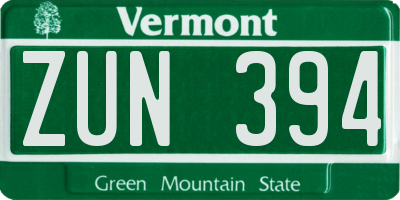 VT license plate ZUN394
