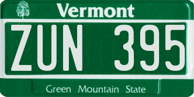 VT license plate ZUN395