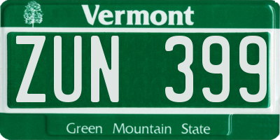 VT license plate ZUN399