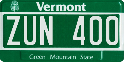 VT license plate ZUN400