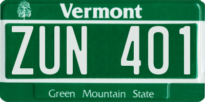 VT license plate ZUN401