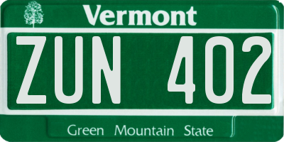 VT license plate ZUN402